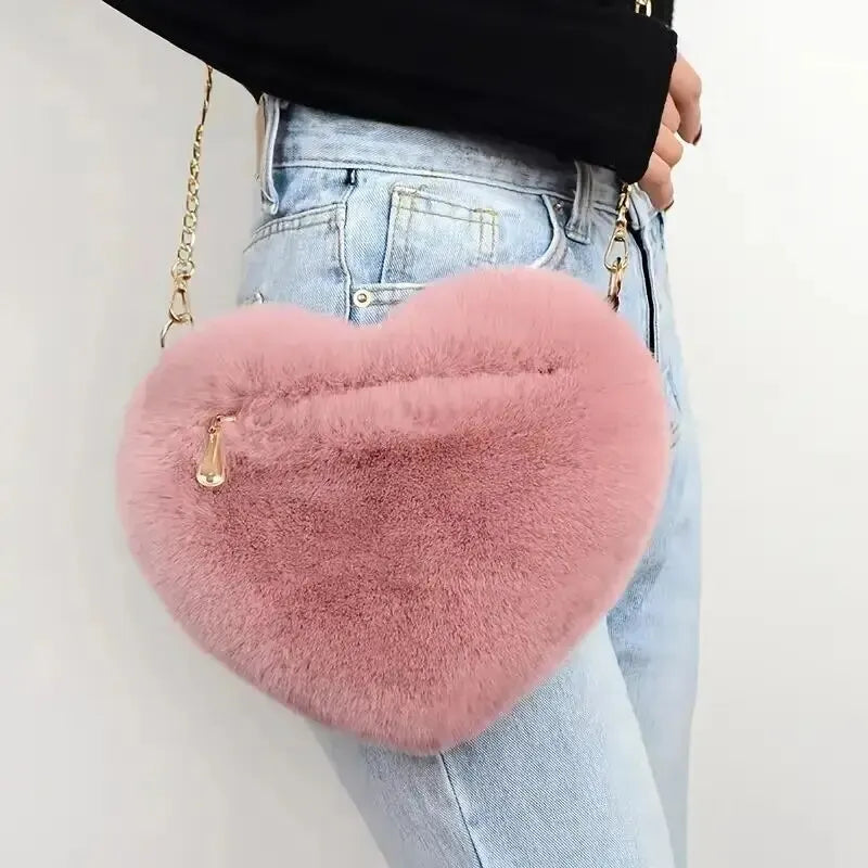 Cozy Heart Plush Crossbody Bag